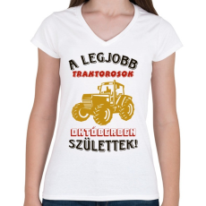 PRINTFASHION Traktoros szülinapja október - Női V-nyakú póló - Fehér