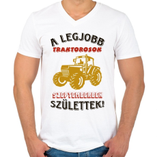 PRINTFASHION Traktoros szülinapja szeptember színes - Férfi V-nyakú póló - Fehér