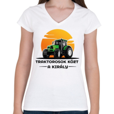 PRINTFASHION Traktorosok közt a király - Női V-nyakú póló - Fehér