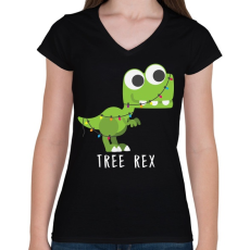 PRINTFASHION Tree Rex - Női V-nyakú póló - Fekete