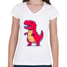 PRINTFASHION Trex dínó - Női V-nyakú póló - Fehér női póló