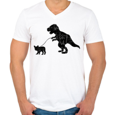 PRINTFASHION Trex kutyát sétáltat - Férfi V-nyakú póló - Fehér férfi póló