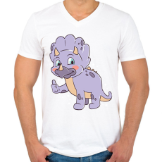 PRINTFASHION Triceratopsz - Férfi V-nyakú póló - Fehér