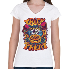 PRINTFASHION Trick or treat halloween - Női V-nyakú póló - Fehér