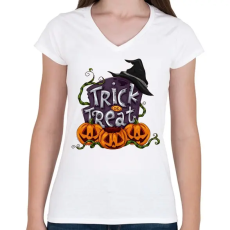 PRINTFASHION Trick or Treat - Női V-nyakú póló - Fehér