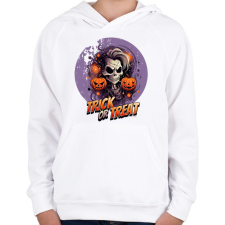 PRINTFASHION Trick or Treat skull - Gyerek kapucnis pulóver - Fehér gyerek pulóver, kardigán