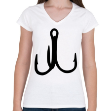 PRINTFASHION triple fishing hooks - Női V-nyakú póló - Fehér női póló