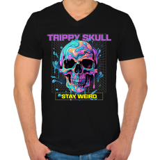 PRINTFASHION Trippy Skull - Férfi V-nyakú póló - Fekete