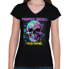 PRINTFASHION Trippy Skull - Női V-nyakú póló - Fekete női póló