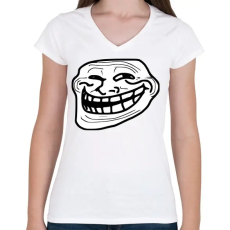 PRINTFASHION TrollFace - Női V-nyakú póló - Fehér