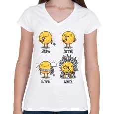 PRINTFASHION Trónok harca évszakok - Női V-nyakú póló - Fehér