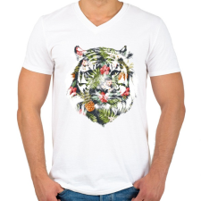 PRINTFASHION Tropical tiger - Férfi V-nyakú póló - Fehér férfi póló