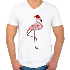 PRINTFASHION Trópusi karácsony flmaingó - Férfi V-nyakú póló - Fehér