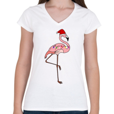 PRINTFASHION Trópusi karácsony flmaingó - Női V-nyakú póló - Fehér női póló