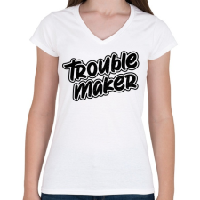 PRINTFASHION TroubleMakerBlackTextured - Női V-nyakú póló - Fehér női póló