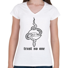 PRINTFASHION Trust no one - Női V-nyakú póló - Fehér női póló