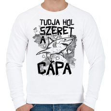 PRINTFASHION Tudja hol szeret a cápa - Férfi pulóver - Fehér