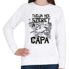 PRINTFASHION Tudja hol szeret a cápa - Női pulóver - Fehér női pulóver, kardigán