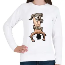 PRINTFASHION Tug balls - Női pulóver - Fehér női pulóver, kardigán