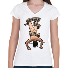 PRINTFASHION Tug balls - Női V-nyakú póló - Fehér női póló