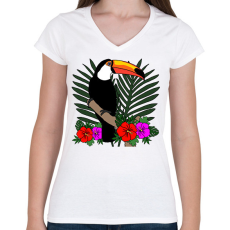 PRINTFASHION Tukán - Női V-nyakú póló - Fehér