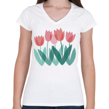 PRINTFASHION Tulipánok - Női V-nyakú póló - Fehér női póló