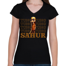 PRINTFASHION Tung tung tung sahur - Női V-nyakú póló - Fekete