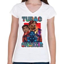 PRINTFASHION Tupac - Női V-nyakú póló - Fehér női póló