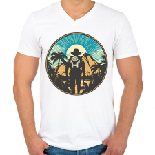 PRINTFASHION Túrázás - Férfi V-nyakú póló - Fehér férfi póló