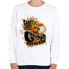 PRINTFASHION Turbo Chicks Reloaded Burn The Road motorkerékpár - Gyerek pulóver - Fehér