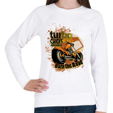PRINTFASHION Turbo Chicks Reloaded Burn The Road motorkerékpár - Női pulóver - Fehér női pulóver, kardigán