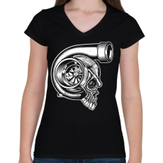 PRINTFASHION Turbó koponya - Női V-nyakú póló - Fekete
