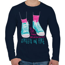 PRINTFASHION Tüzes utcák - Férfi hosszú ujjú póló - Sötétkék férfi póló