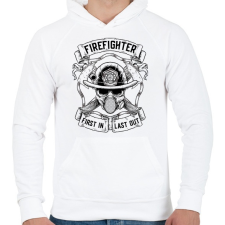 PRINTFASHION Tűzoltó - Elsőként bemenni, utolsóként kijönni! - Férfi kapucnis pulóver - Fehér férfi pulóver, kardigán