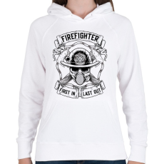 PRINTFASHION Tűzoltó - Elsőként bemenni, utolsóként kijönni! - Női kapucnis pulóver - Fehér