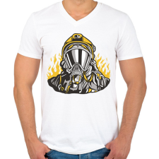 PRINTFASHION Tűzoltó - Férfi V-nyakú póló - Fehér férfi póló