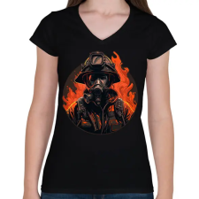 PRINTFASHION Tűzoltó - Lánglovag - Női V-nyakú póló - Fekete női póló