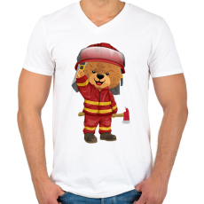 PRINTFASHION Tűzoltó maci - Férfi V-nyakú póló - Fehér