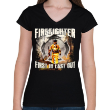 PRINTFASHION Tűzoltó - Női V-nyakú póló - Fekete női póló