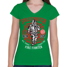 PRINTFASHION Tűzoltó - Női V-nyakú póló - Zöld