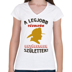 PRINTFASHION Tűzoltó szülinapja október - Női V-nyakú póló - Fehér