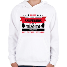 PRINTFASHION Tűzoltó szuperhős - Gyerek kapucnis pulóver - Fehér
