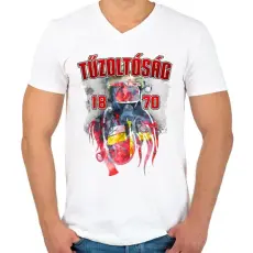 PRINTFASHION Tűzoltóság 1870 - Férfi V-nyakú póló - Fehér