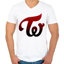 PRINTFASHION Twice logo - Férfi V-nyakú póló - Fehér férfi póló