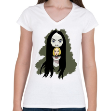 PRINTFASHION Two Face - Női V-nyakú póló - Fehér