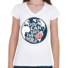 PRINTFASHION U can save the world!  - Női V-nyakú póló - Fehér női póló