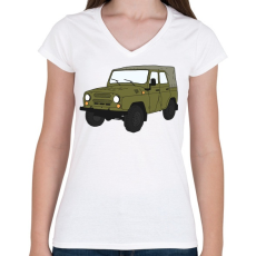 PRINTFASHION Uaz - Női V-nyakú póló - Fehér