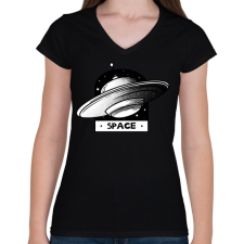PRINTFASHION UFO SPACE - Női V-nyakú póló - Fekete női póló
