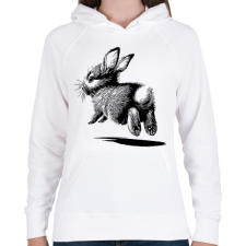 PRINTFASHION Ugró nyúl / cuki nyuszi rajz - Női kapucnis pulóver - Fehér női pulóver, kardigán