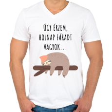 PRINTFASHION Úgy érzem, holnap fáradt vagyok - Férfi V-nyakú póló - Fehér